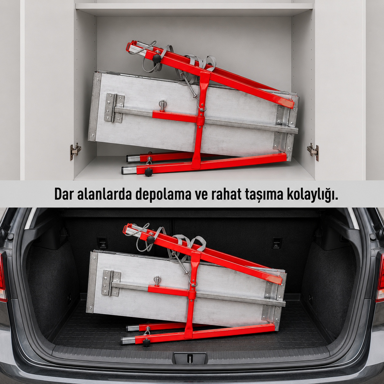 Midilli 400 Kg Taşıma Kapasiteli Teleskopik Katlanır İnşaat İskelesi – Alüminyum Platform, Çelik Ayak, 100×24×160 cm