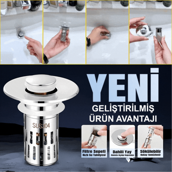 Dayanıklı, Sızdırmaz ve Koku Önleyici Pop-Up Gider Tapası (SUS304 + Pirinç)