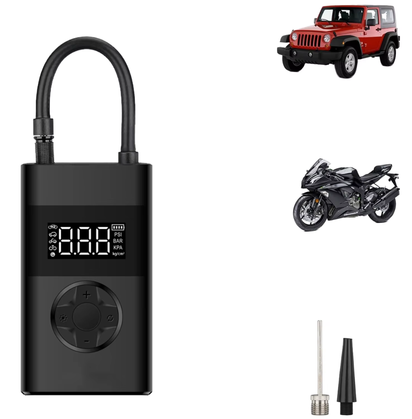 Taşınabilir Mini Hava Pompası | Dijital Ekranlı Akıllı Akülü Kompresör | Araba, Motosiklet, Bisiklet ve Toplar İçin