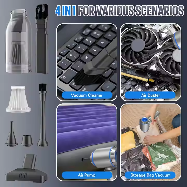 Kablosuz Mini Elektrikli Süpürge – Fırçasız Motor, HEPA Filtre, USB-C Şarjlı, Araba & Ev Temizliği