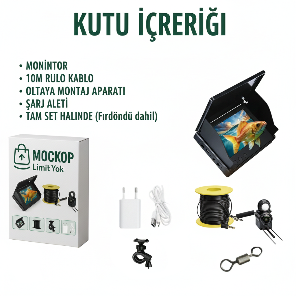 Profesyonel Sualtı Balıkçılık Kamerası: 1080P Balık Bulucu, 10m Kablo, Tekne & Buz Balıkçılığı İçin Tam Set
