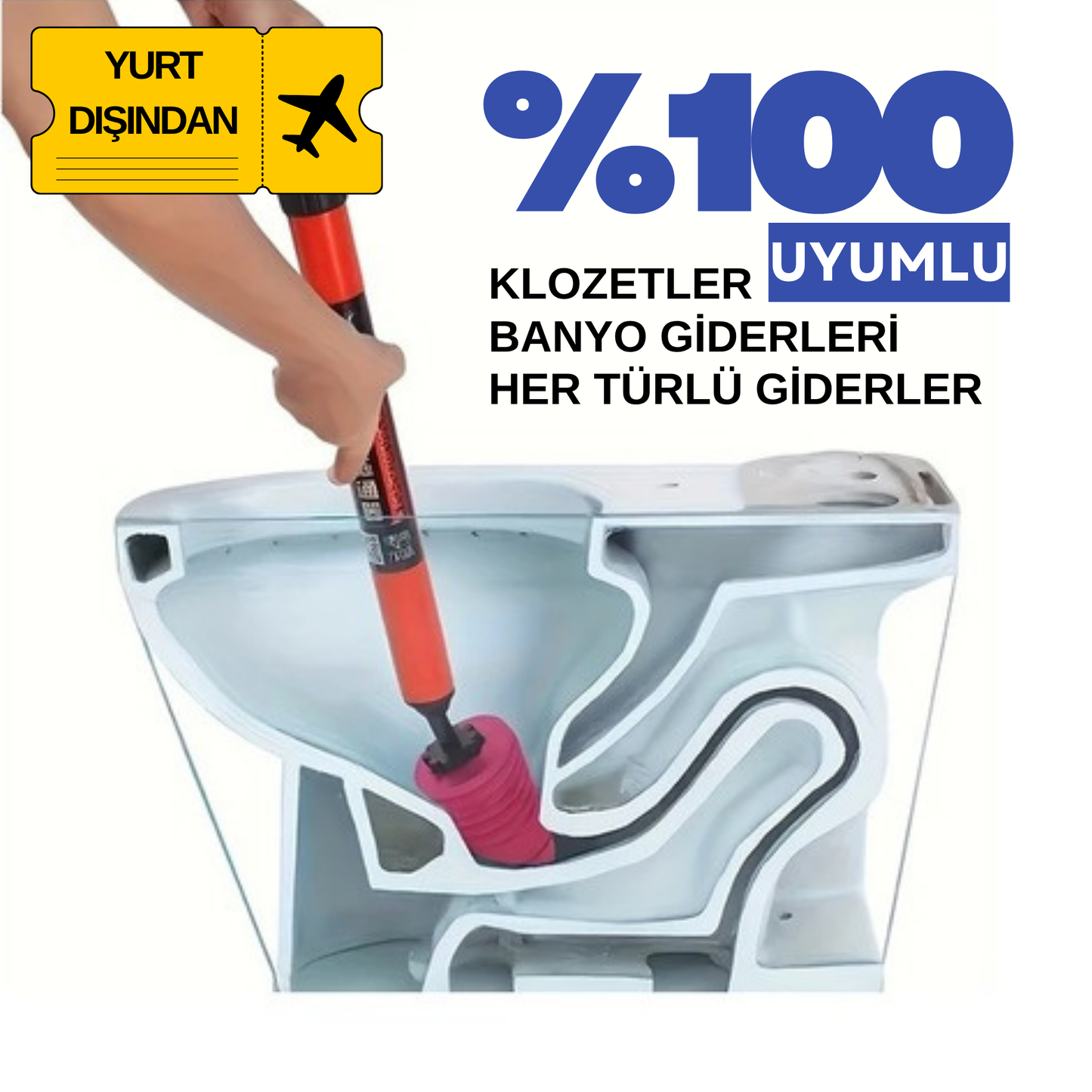 Tuvalet, lavabo ve yer süzgeci için uygun, çok amaçlı kanal açma pompası.