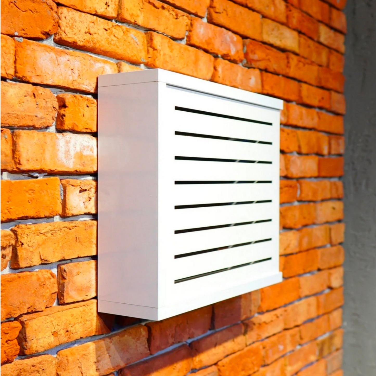 Modem Saklama Kutusu — Sürgülü Yana Açılır (35 x 40 x 11 cm) — Çizgili Beyaz