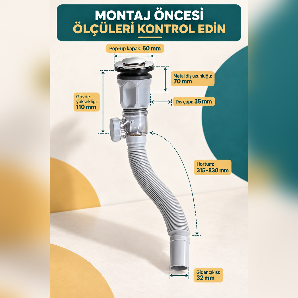 Banyo ve Mutfak İçin Lavabo Gider Takımı | Kolay Montajlı, Böcek - Koku Önleyici, Sızdırmaz Sistem