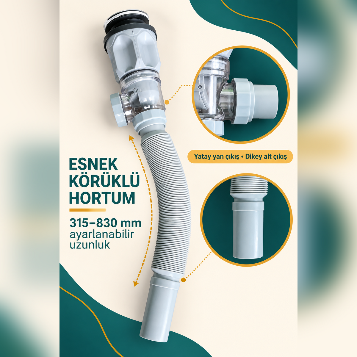 Banyo ve Mutfak İçin Lavabo Gider Takımı | Kolay Montajlı, Böcek - Koku Önleyici, Sızdırmaz Sistem