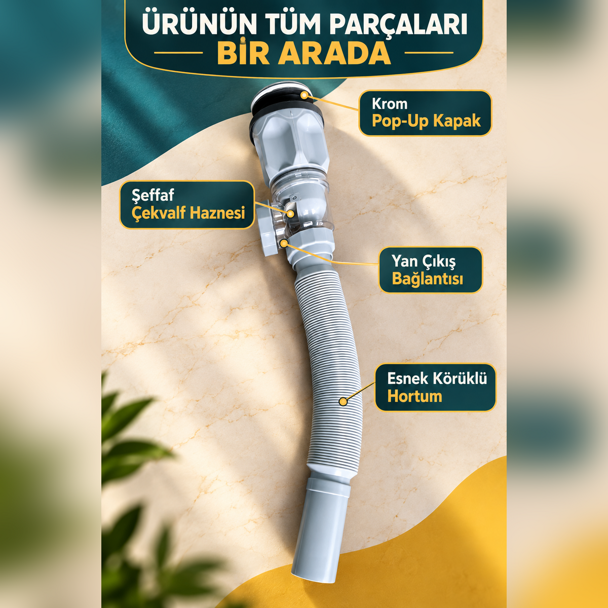 Banyo ve Mutfak İçin Lavabo Gider Takımı | Kolay Montajlı, Böcek - Koku Önleyici, Sızdırmaz Sistem