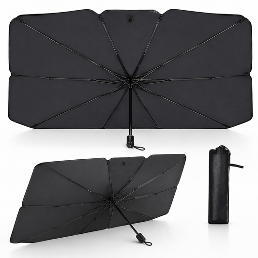 Katlanabilir Şemsiye Tipi Araç Ön Cam Güneşliği 145x79 cm – Taşıma Kılıflı Oto Gölgelik