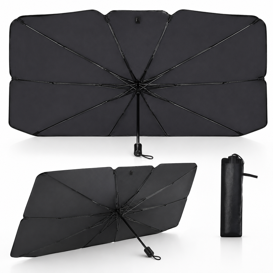 Katlanabilir Şemsiye Tipi Araç Ön Cam Güneşliği 137x75 cm – Taşıma Kılıflı Oto Gölgelik