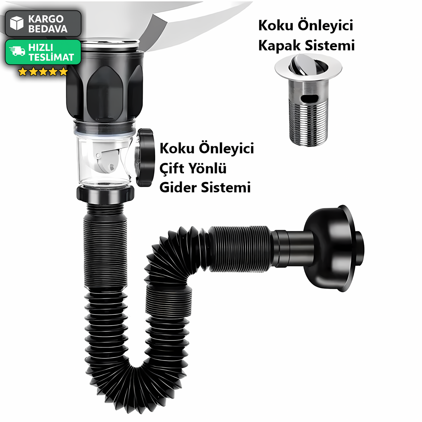 Esnek Lavabo Gider Seti – Sızdırmaz, Böcek Önleyici, Kolay Montaj