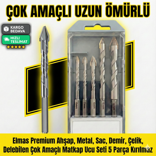 Premium Diamond Drill Bit Set – Ahşap, Metal, Çelik İçin 5'li Kırılmaz Uçlar