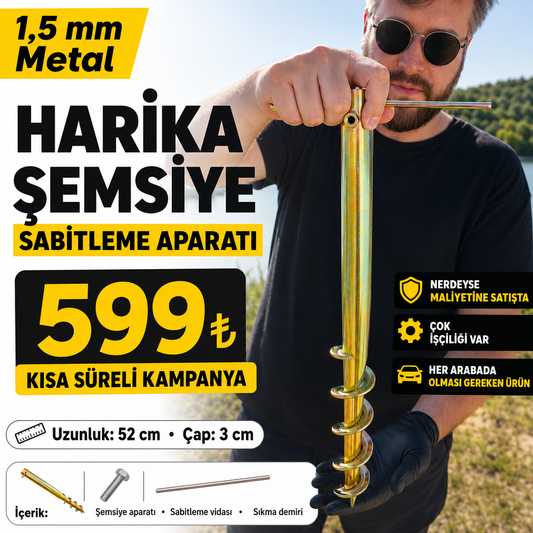 1,5 mm Metal Şemsiye Sabitleme Aparatı 52 cm – Vidalı Zemin Kazığı Seti