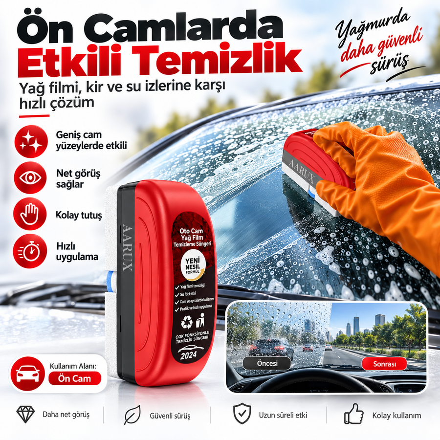 Araç Camı Yağ Filmi Temizleme Fırçası – Süngerli Pratik Oto Cam Temizleyici