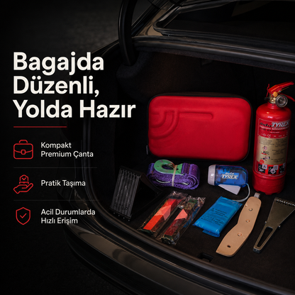 1 Kg Yangın Tüplü Premium Araç Trafik Seti – İlk Yardım Kitli ve 2 Reflektörlü