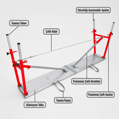 Midilli 400 Kg Taşıma Kapasiteli Teleskopik Katlanır İnşaat İskelesi – Alüminyum Platform, Çelik Ayak, 100×24×160 cm