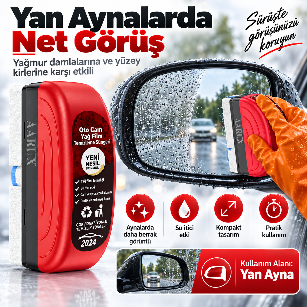 Araç Camı Yağ Filmi Temizleme Fırçası – Süngerli Pratik Oto Cam Temizleyici