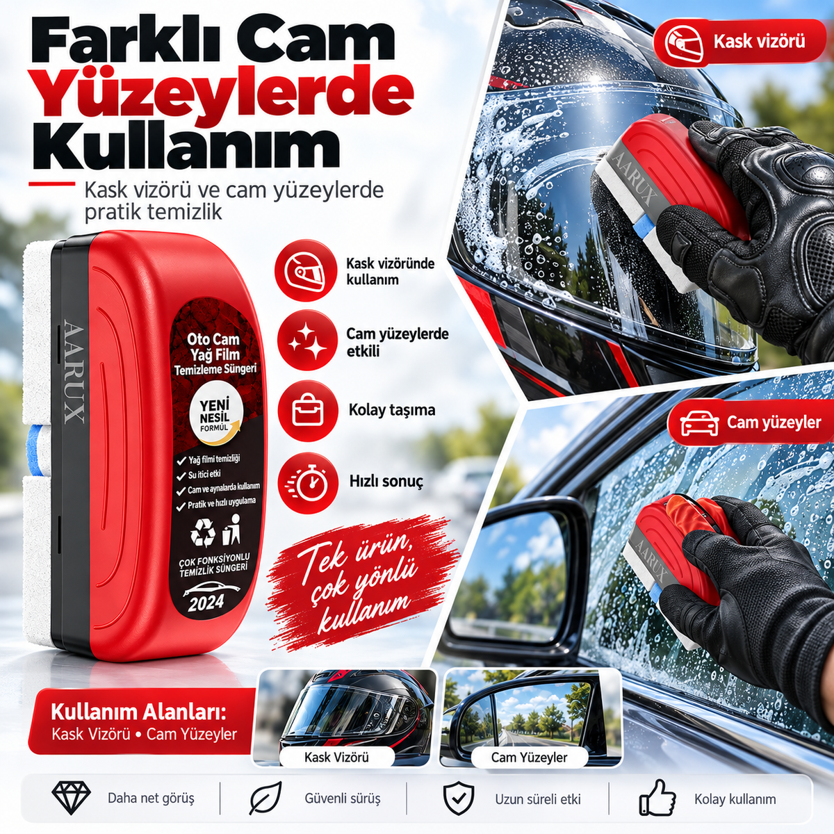 Araç Camı Yağ Filmi Temizleme Fırçası – Süngerli Pratik Oto Cam Temizleyici