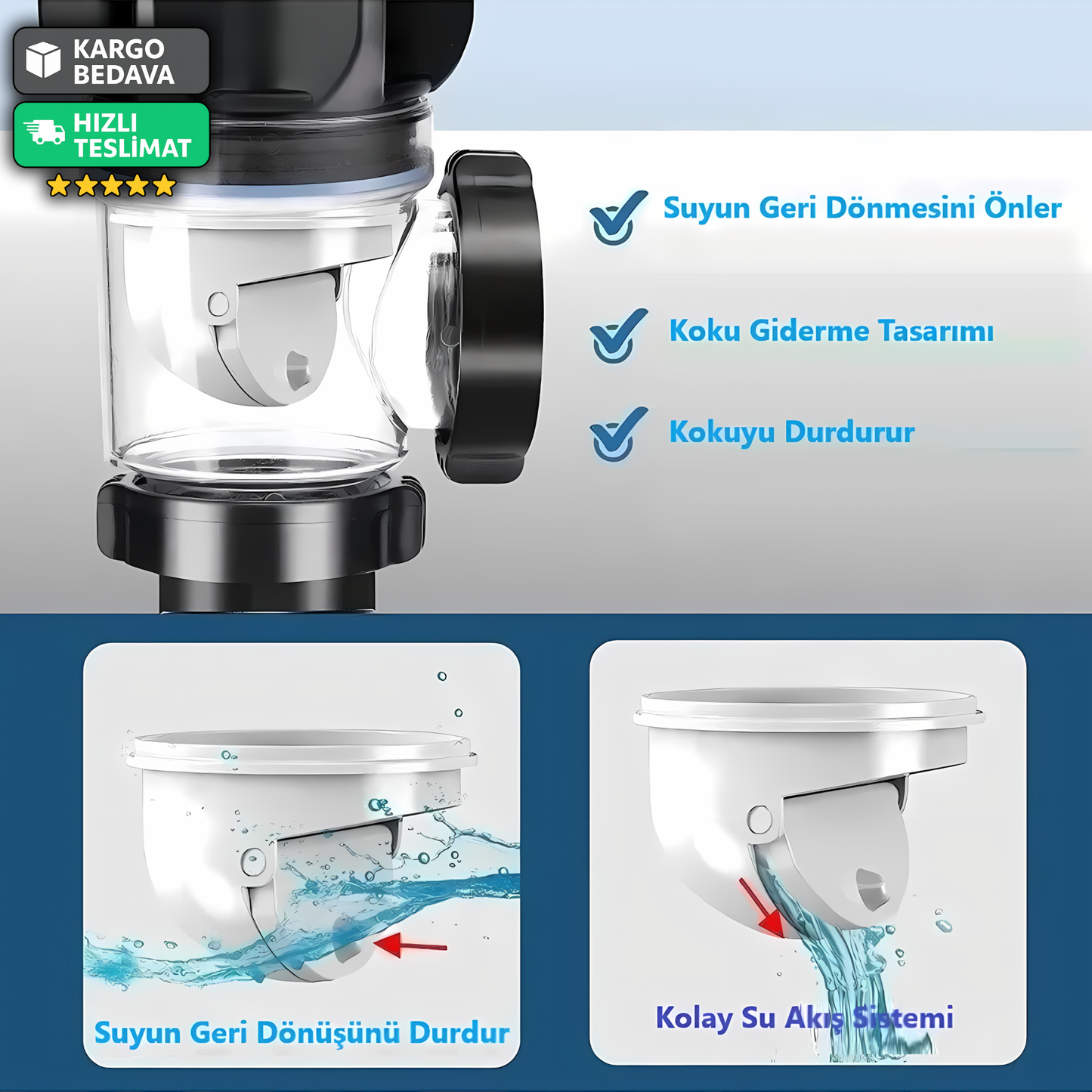 Esnek Lavabo Gider Seti – Sızdırmaz, Böcek Önleyici, Kolay Montaj