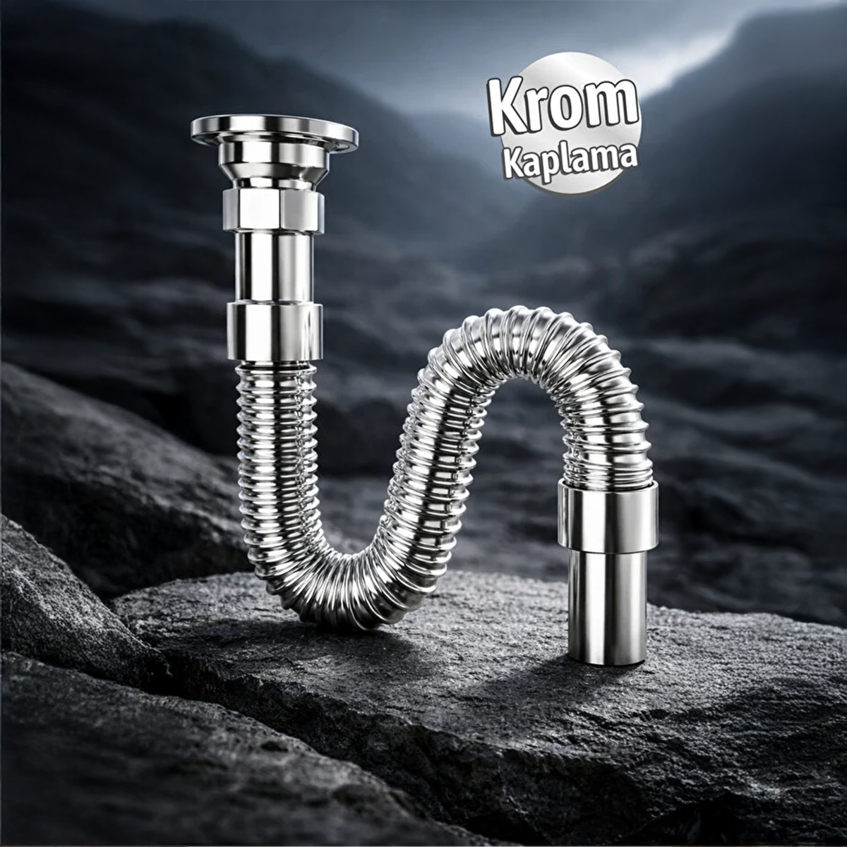 Krom Görünümlü Sızdırmaz Koku Önleyici Lüks Sifon Seti