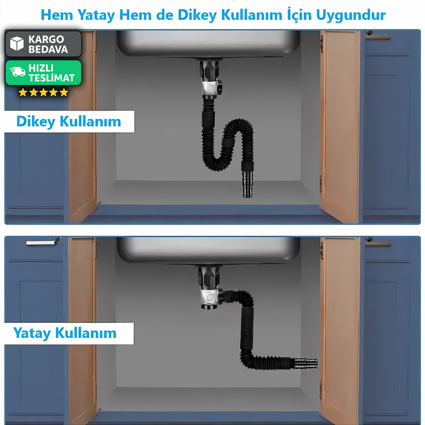 Esnek Lavabo Gider Seti – Sızdırmaz, Böcek Önleyici, Kolay Montaj