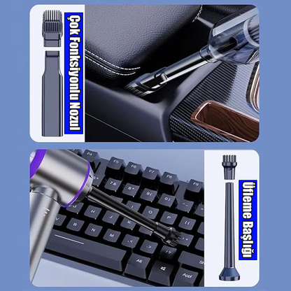 Kablosuz El Süpürgesi - 16000pa Güçlü Çekim, Fırçasız Motor, USB-C Şarjlı - Araç ve Ev