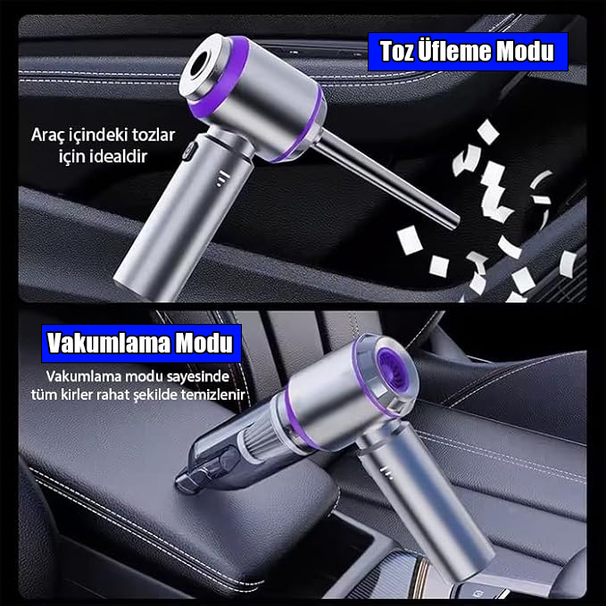 Kablosuz El Süpürgesi - 16000pa Güçlü Çekim, Fırçasız Motor, USB-C Şarjlı - Araç ve Ev