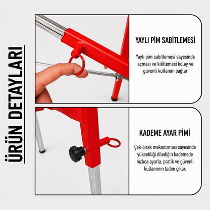 Midilli 400 Kg Taşıma Kapasiteli Teleskopik Katlanır İnşaat İskelesi – Alüminyum Platform, Çelik Ayak, 100×24×160 cm