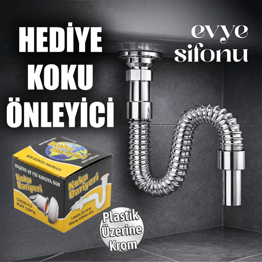 Krom Hediye Çekvalfli Sızdırmaz Koku Önleyici Lüks Sifon Seti