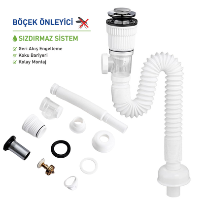 Banyo ve Mutfak İçin Esnek Lavabo Gider Takımı | Kolay Montajlı, Böcek Önleyici, Sızdırmaz Sistem