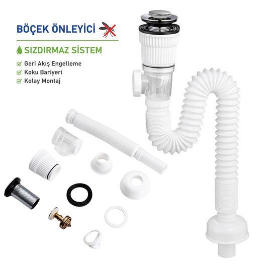 Banyo ve Mutfak İçin Esnek Lavabo Gider Takımı | Kolay Montajlı, Böcek Önleyici, Sızdırmaz Sistem