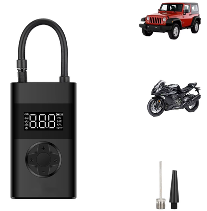 Taşınabilir Mini Hava Pompası | Dijital Ekranlı Akıllı Akülü Kompresör | Araba, Motosiklet, Bisiklet ve Toplar İçin