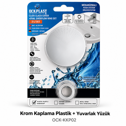 Basmalı Lavabo Pop-Up Tıpası ve Taşma Deliği Yüzüğü Seti