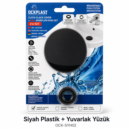 Basmalı Lavabo Pop-Up Tıpası ve Taşma Deliği Yüzüğü Seti