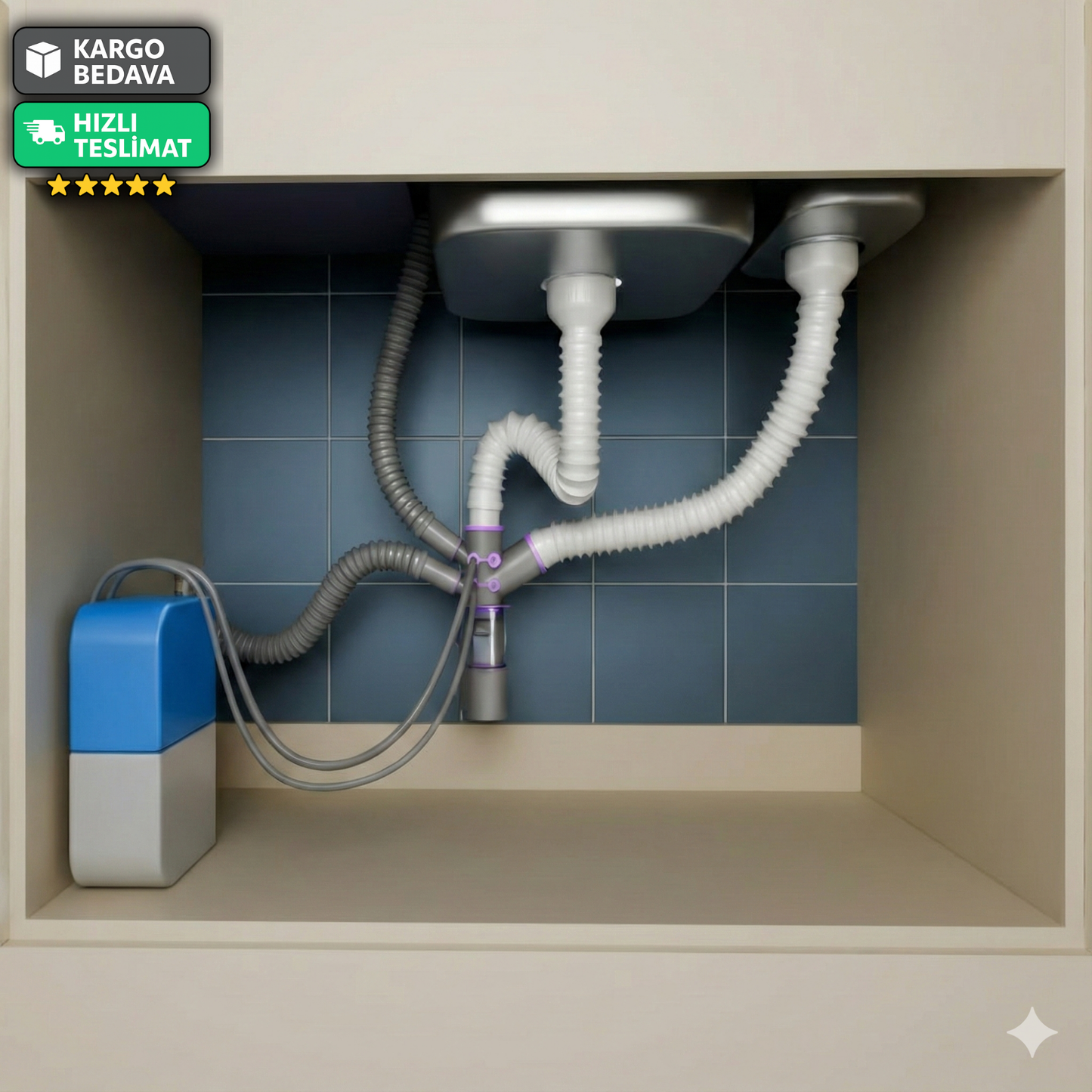 6 Girişli Tıkanmaz Mutfak & Banyo Sifonu – Koku Önleyici, Kolay Temizlenebilir